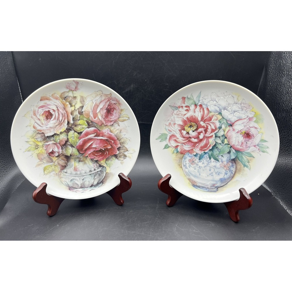 Floribunda Roses & Peonies Fine Original Watercolor Vintage Collector Plates Set